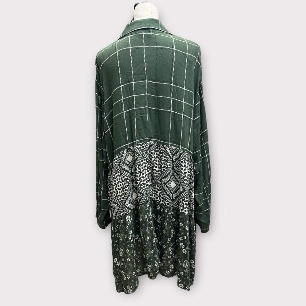 Truself Womans Dress Tunic 2X Boho Mixed Print‎ Button-Down Green Multi-Pattern - Picture 4 of 10